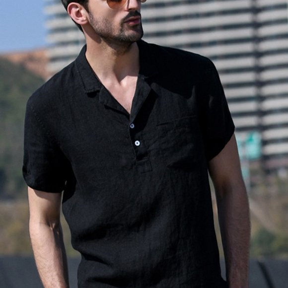 Casual Solid Lapel Collar Shirt - Perfect Everyday Wear - Picture 3 of 4